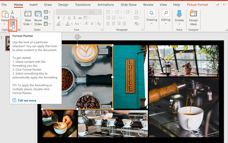 روی آیکون Format Painter 