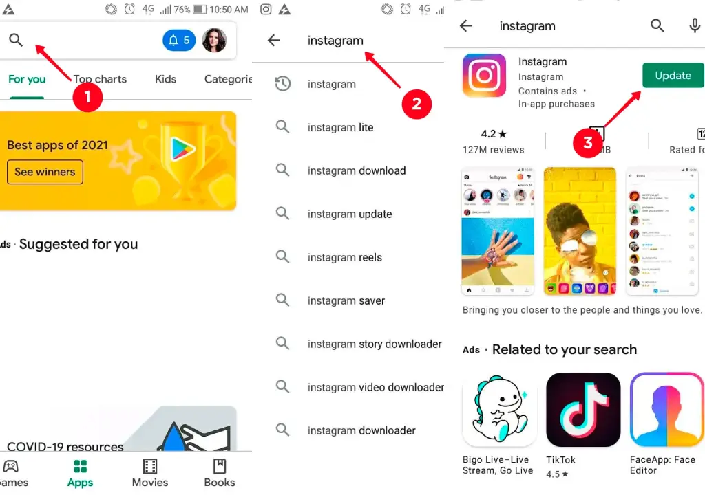 به روز رسانی اینستا