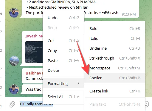 استفاده از اسپویلر تلگرام