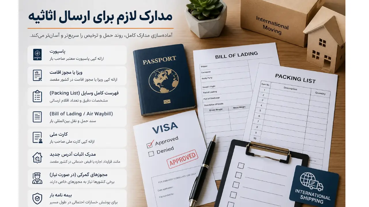 مدارک لازم برای ارسال اثاثیه