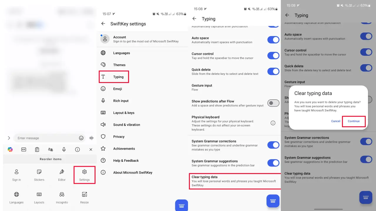 حذف کلمات پیشنهادی از SwiftKey