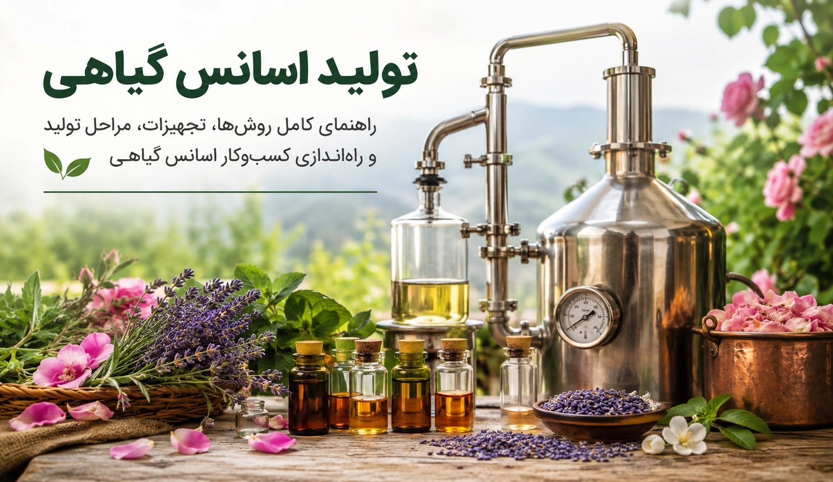 تصویر یک دستگاه تقطیر در حال عصاره گیری از گیاه